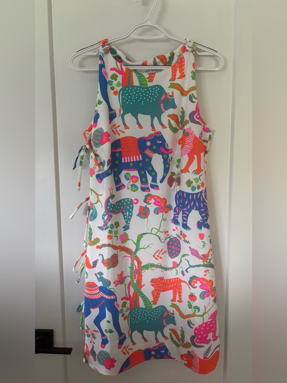 NWT Gretchen Scott $168 Animal Kingdom Side Tie Shift Dress Size Small - Picture 2 of 5